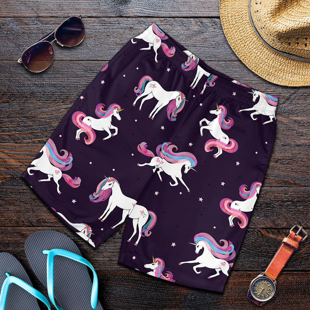 Night Girly Unicorn Pattern Print Men's Shorts
