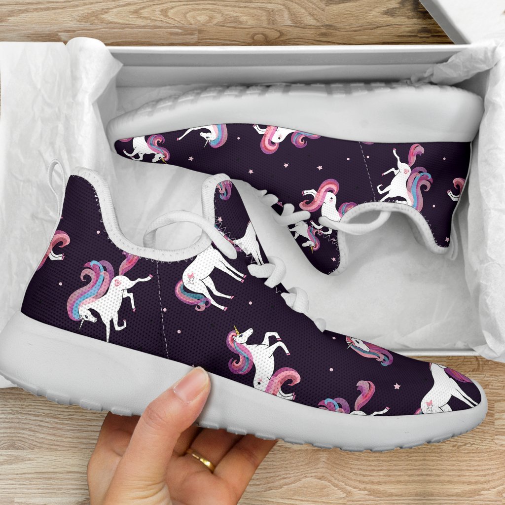Night Girly Unicorn Pattern Print Mesh Knit Shoes GearFrost