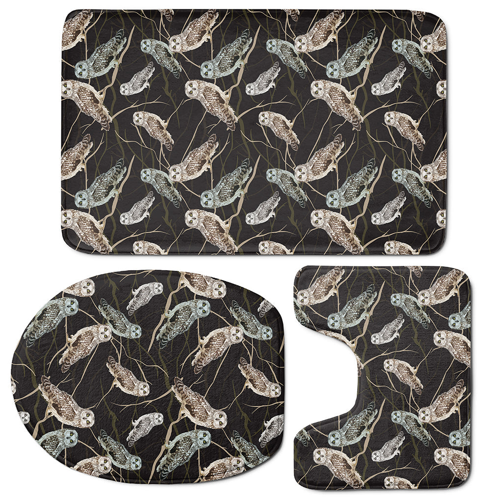 Night Owl Pattern Print 3 Piece Bath Mat Set