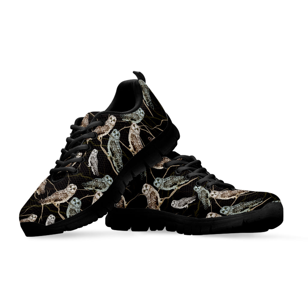 Night Owl Pattern Print Black Sneakers