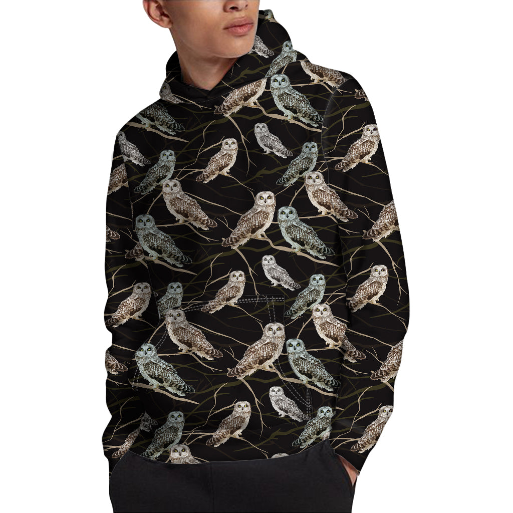 Night Owl Pattern Print Pullover Hoodie