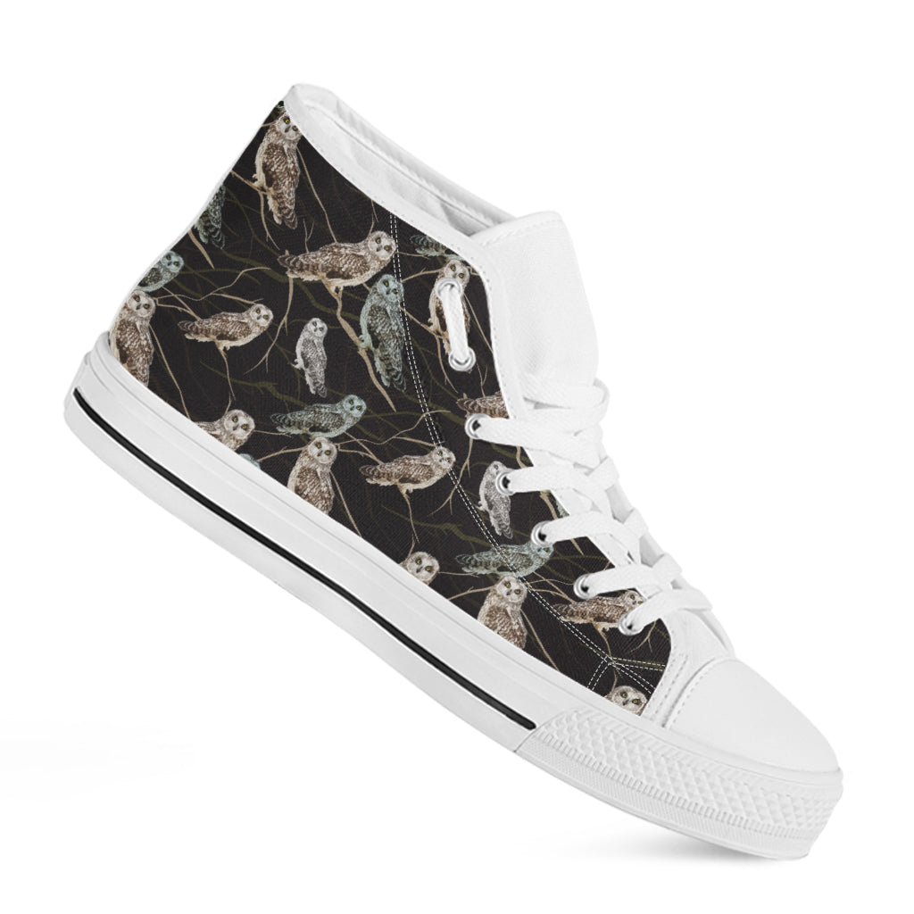 Night Owl Pattern Print White High Top Shoes