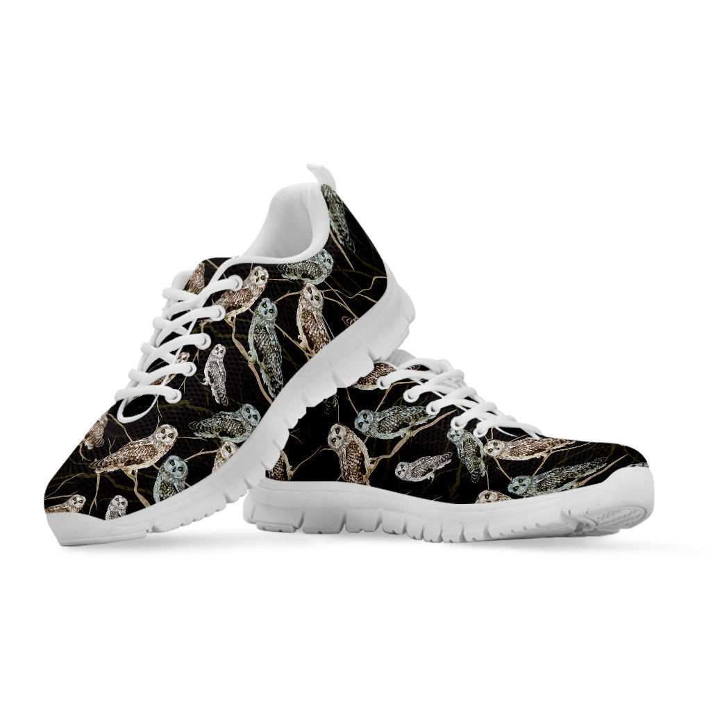 Night Owl Pattern Print White Sneakers