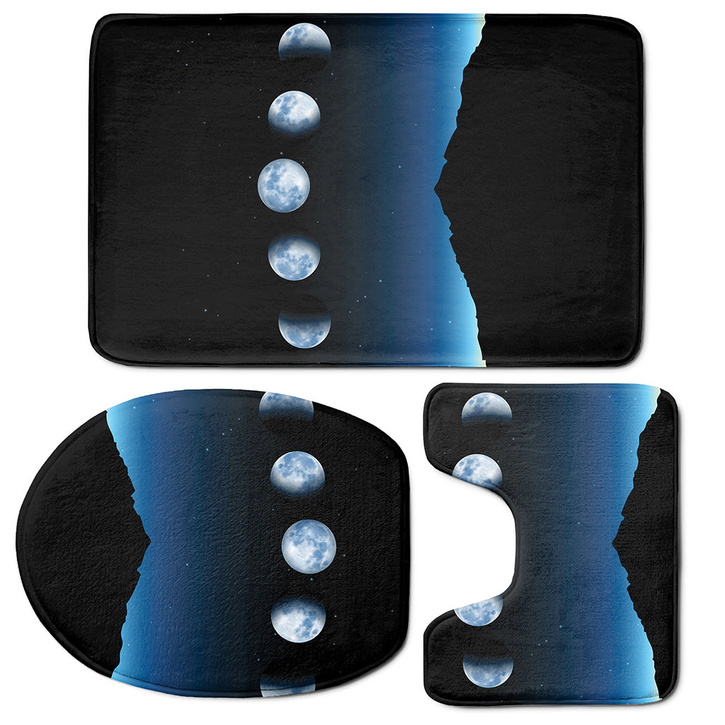 Night Sky And Moon Phase Print 3 Piece Bath Mat Set