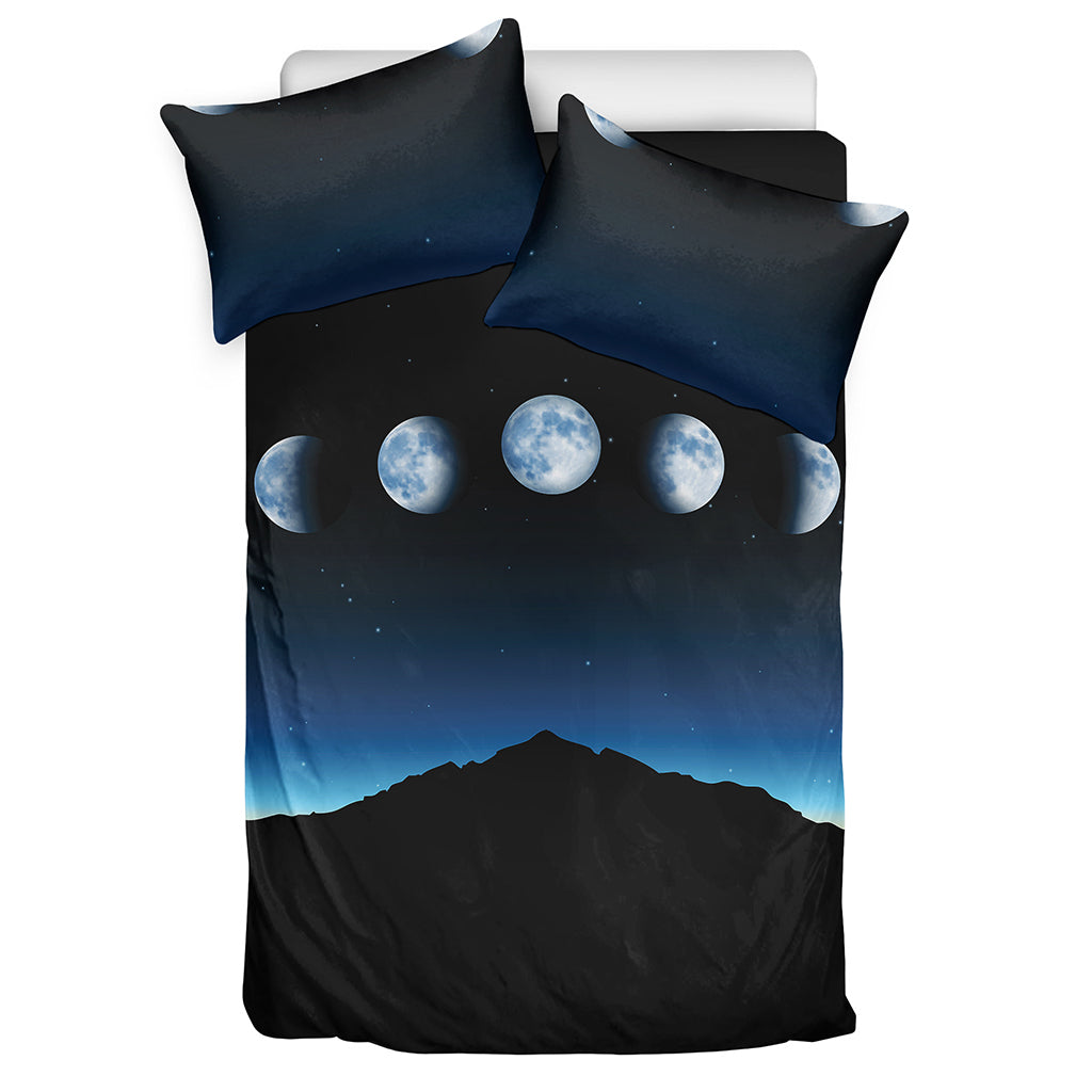 Night Sky And Moon Phase Print Duvet Cover Bedding Set