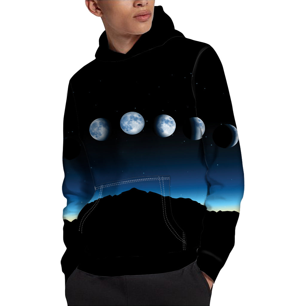 Night Sky And Moon Phase Print Pullover Hoodie