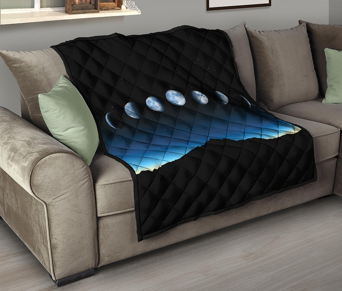 Night Sky And Moon Phase Print Quilt