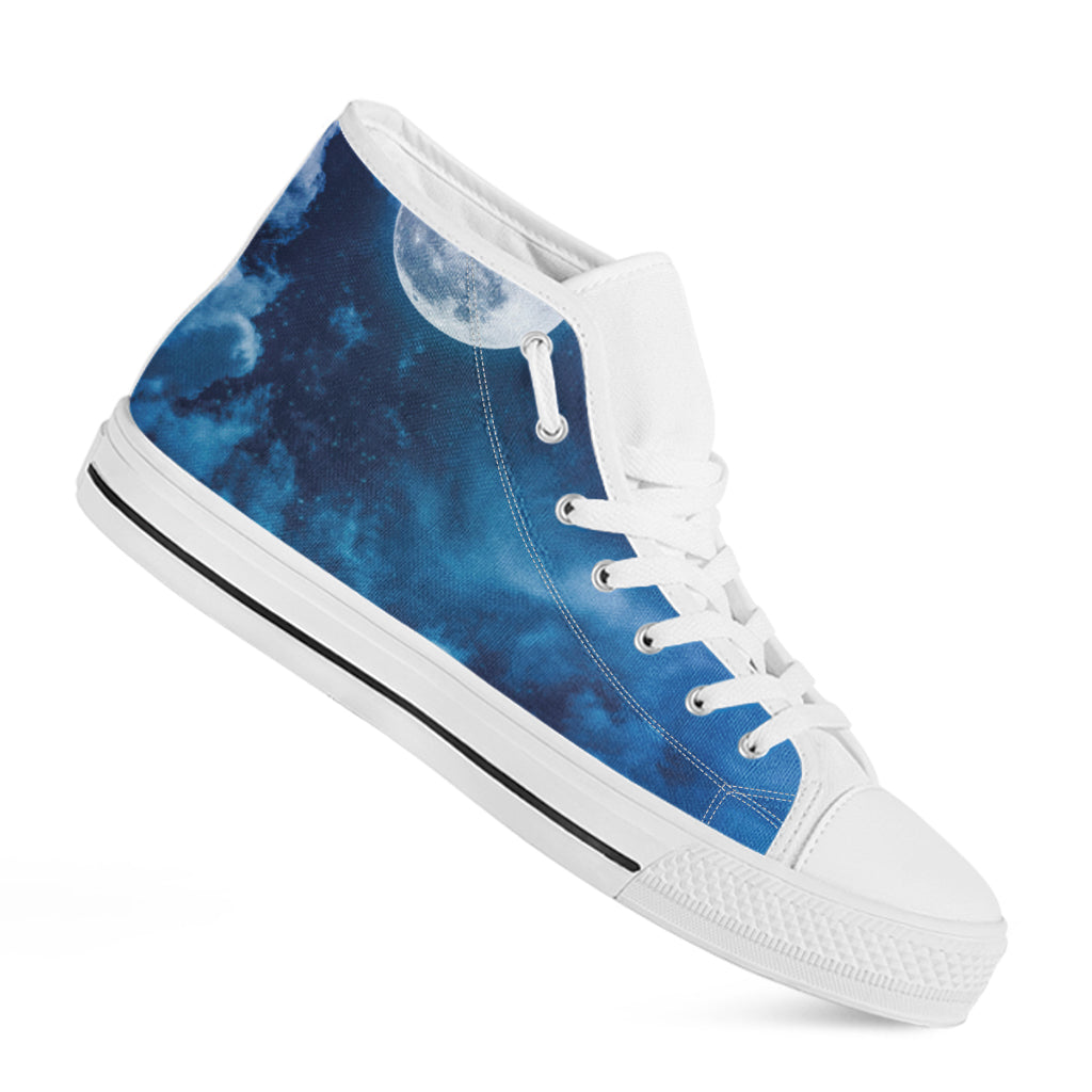 Night Sky And Moonlight Print White High Top Shoes