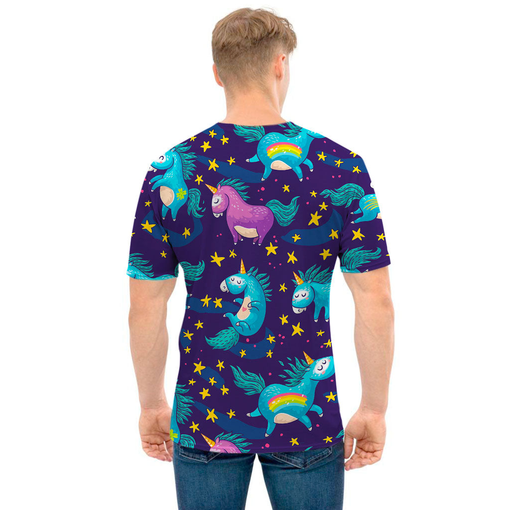 Night Star Unicorn Pattern Print Men's T-Shirt