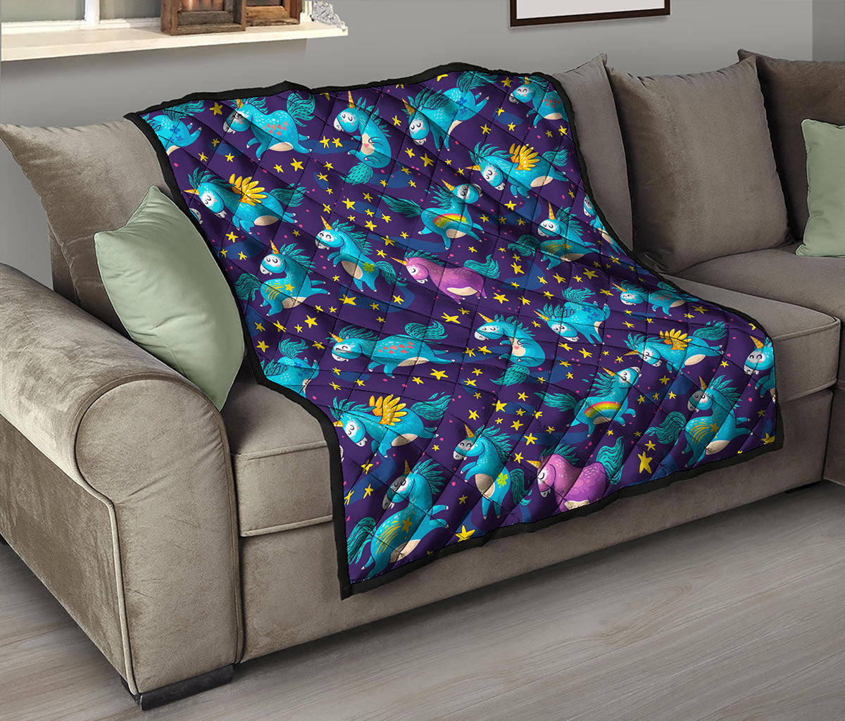 Night Star Unicorn Pattern Print Quilt