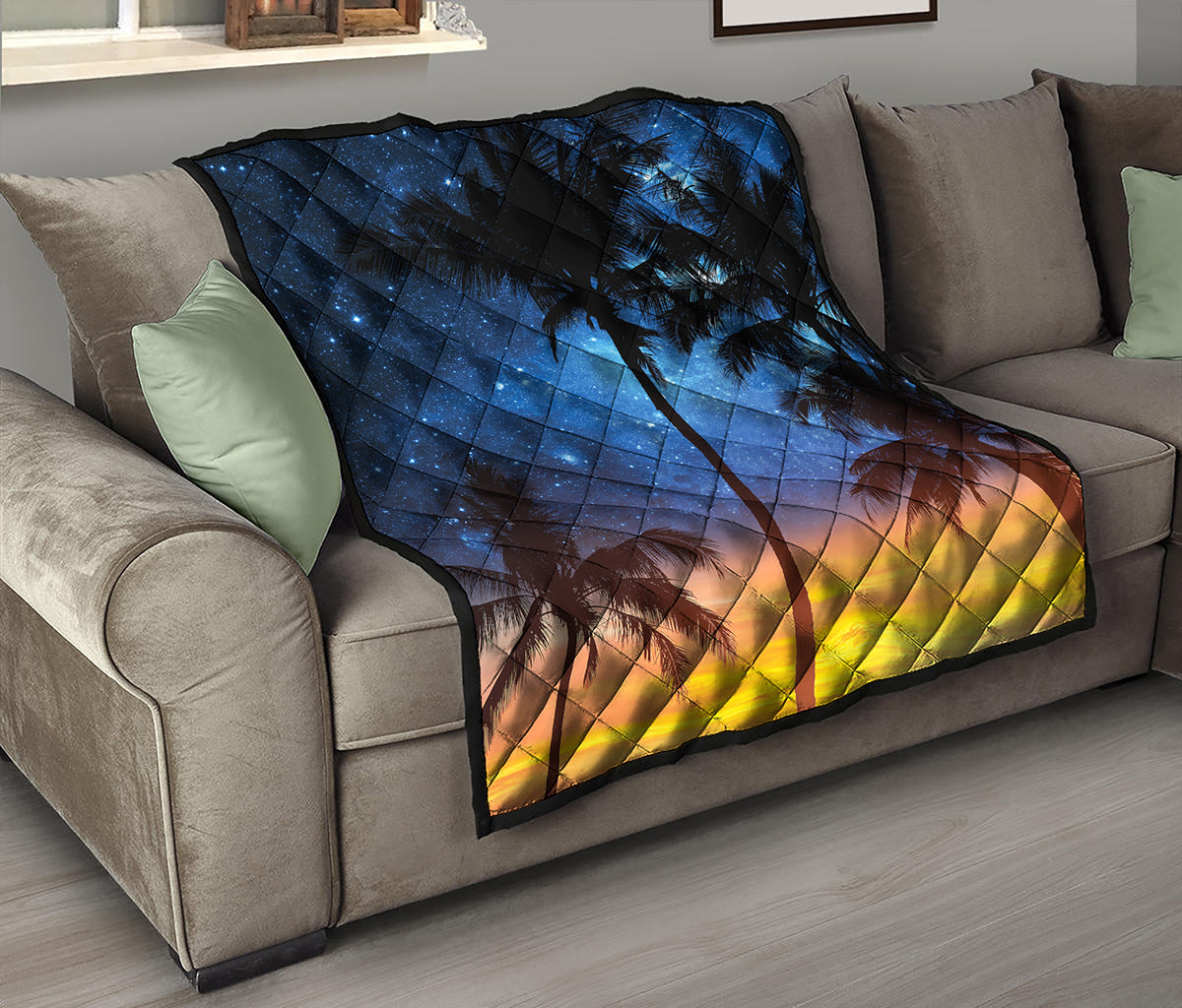 Night Sunset Sky And Palm Trees Print Quilt