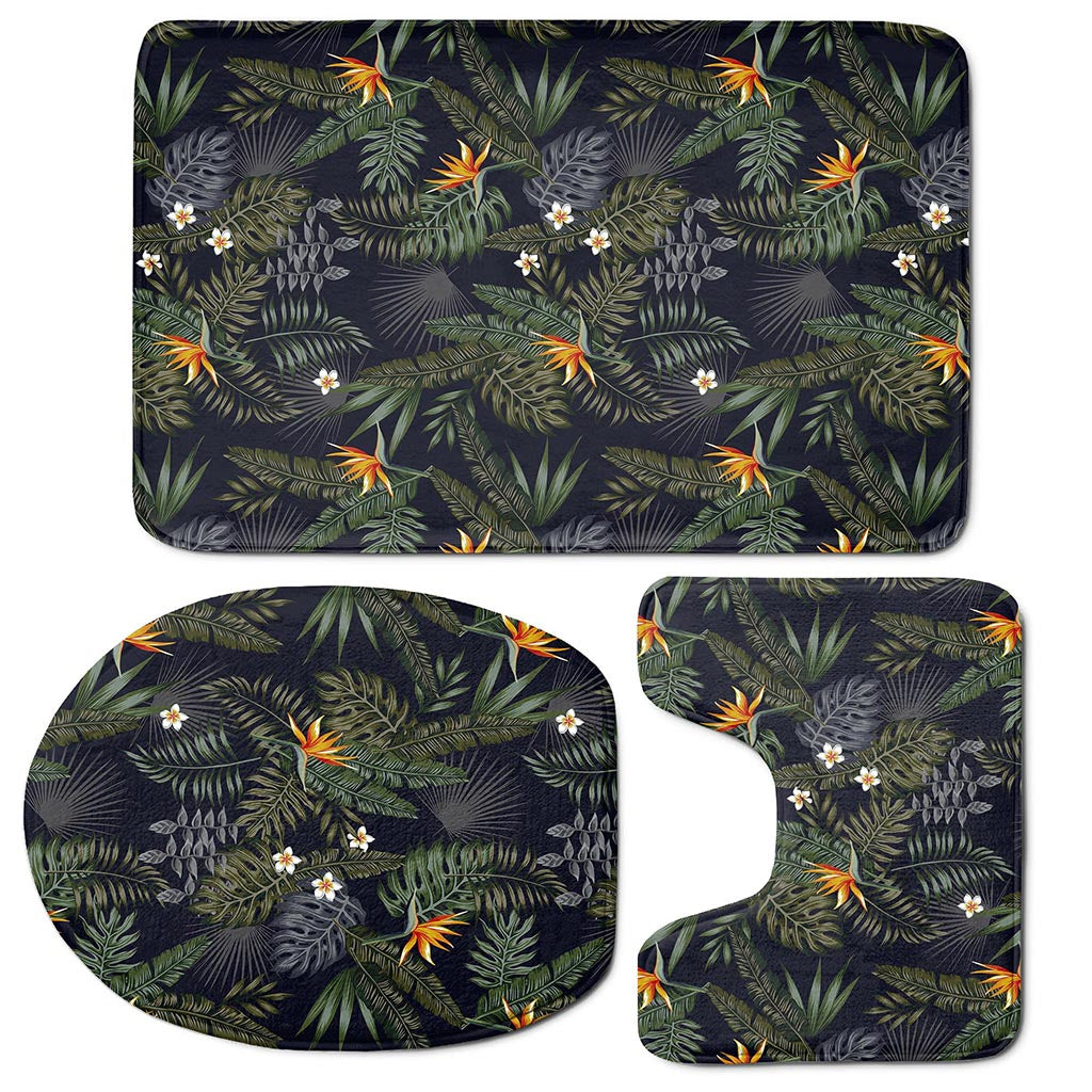 Night Tropical Hawaii Pattern Print 3 Piece Bath Mat Set