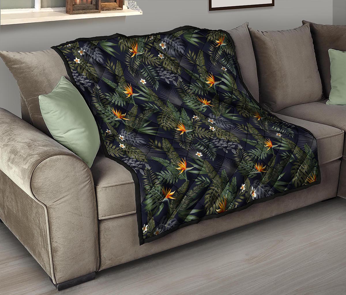 Night Tropical Hawaii Pattern Print Quilt