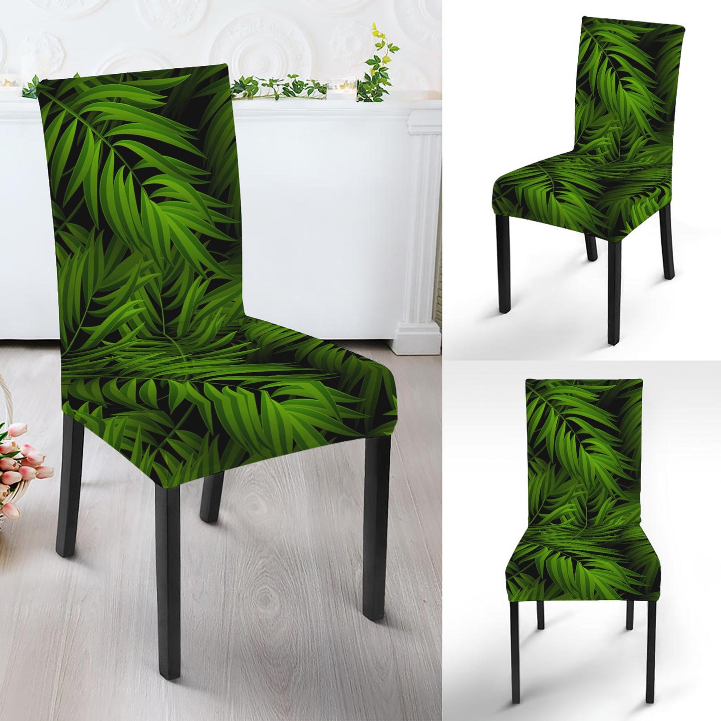 Night Tropical Palm Leaf Pattern Print Dining Chair Slipcover