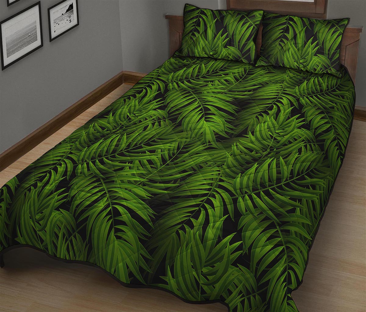 Night Tropical Palm Leaf Pattern Print Quilt Bed Set