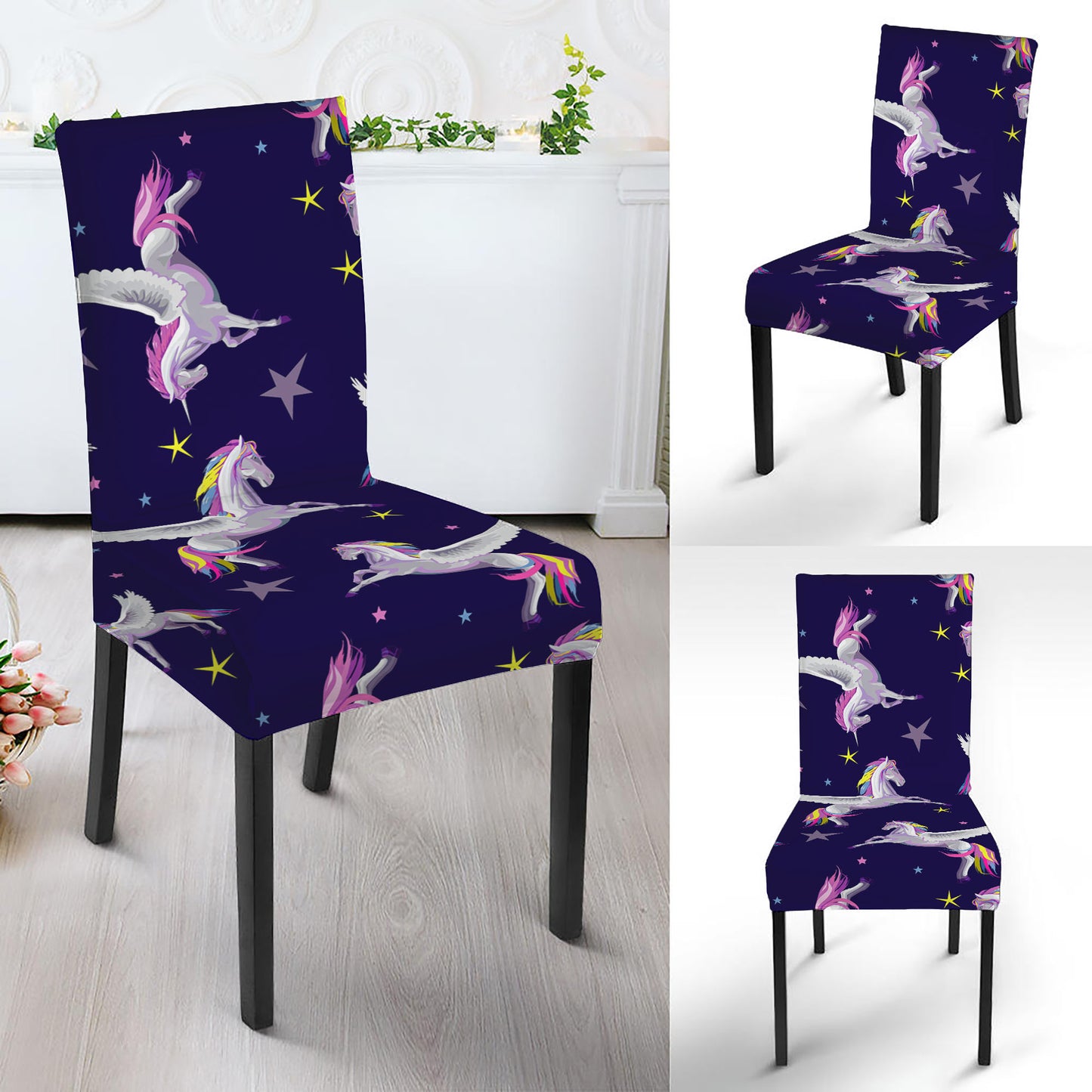 Night Winged Unicorn Pattern Print Dining Chair Slipcover