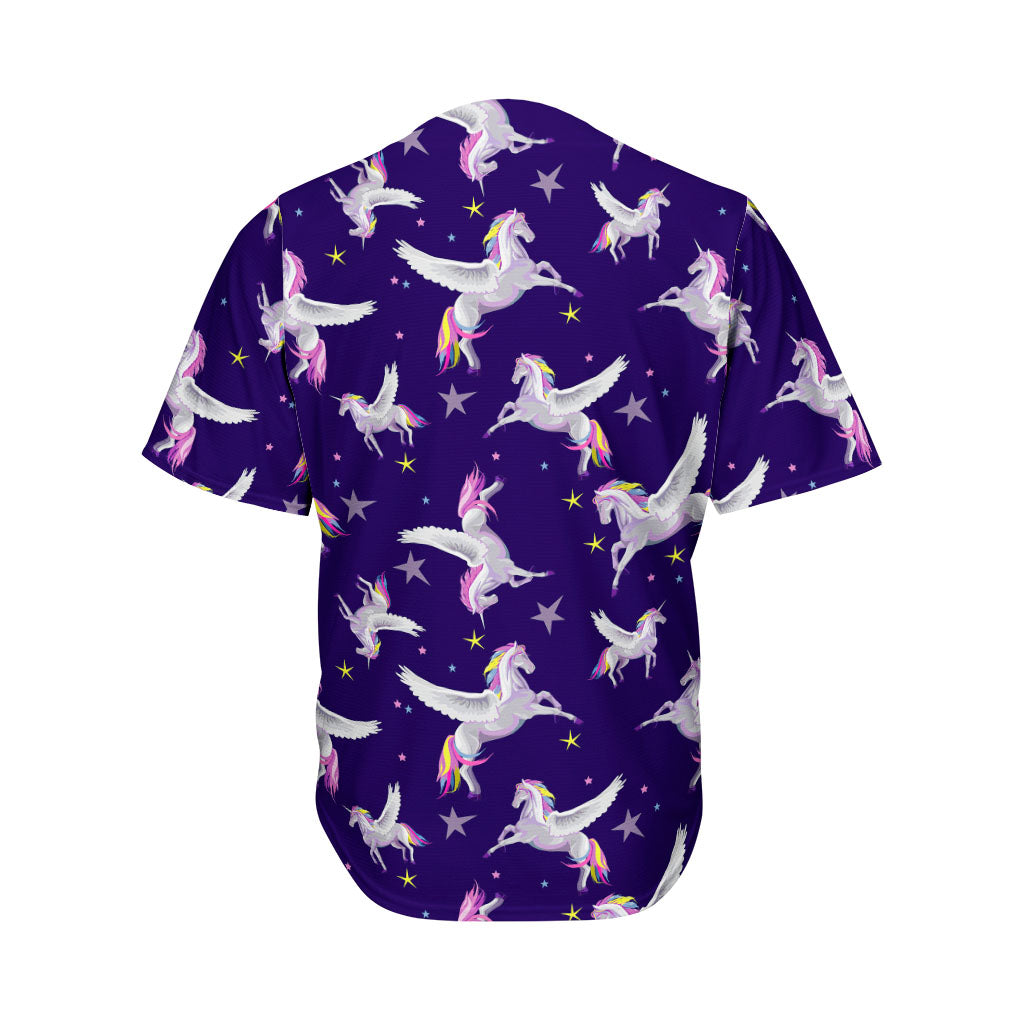 Night Winged Unicorn Pattern Print Men's Baseball Jersey