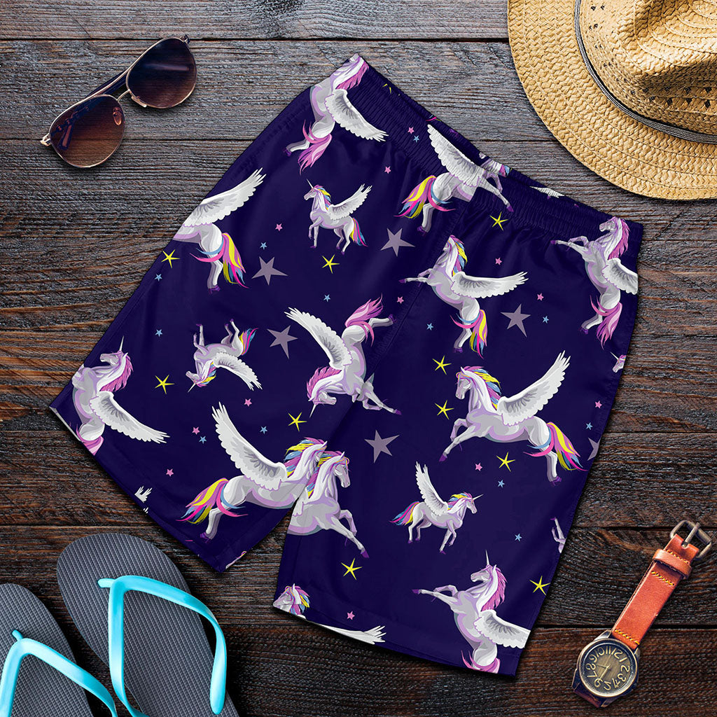 Night Winged Unicorn Pattern Print Men's Shorts