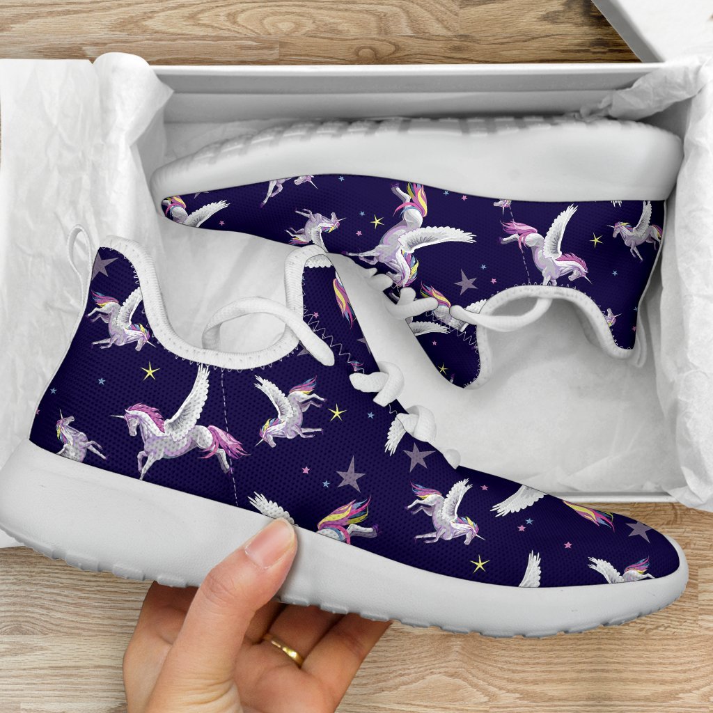 Night Winged Unicorn Pattern Print Mesh Knit Shoes GearFrost