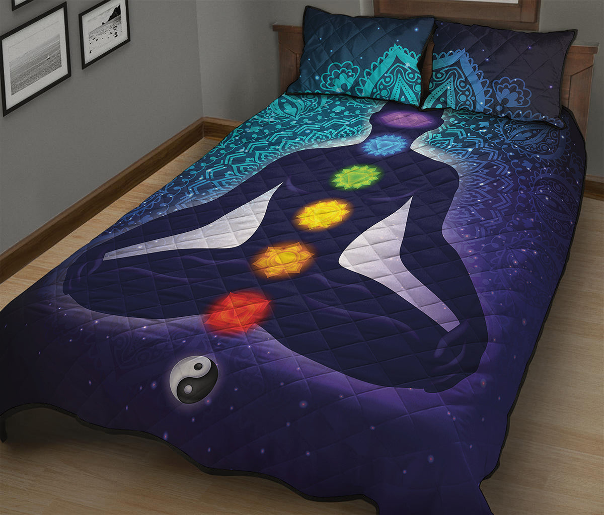 Nine Chakras Aura Print Quilt Bed Set