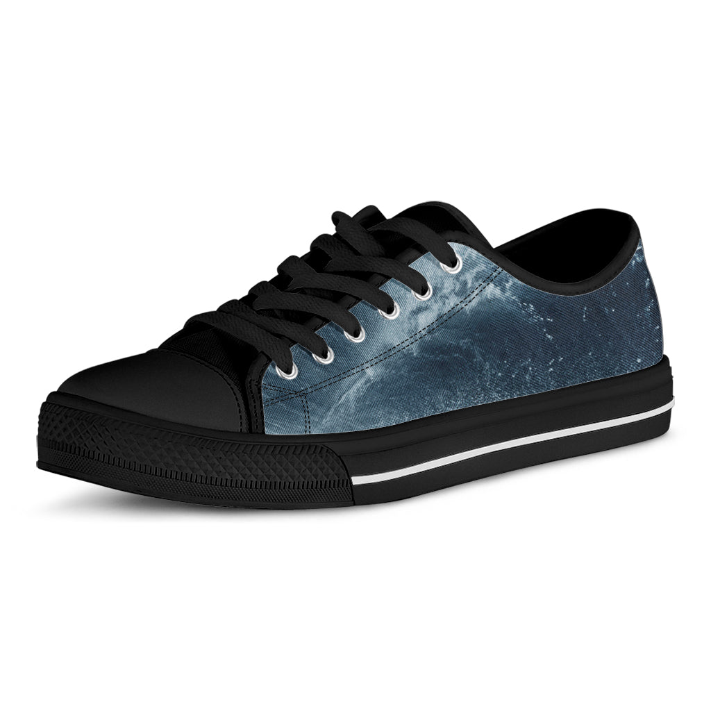 Ocean Wave Print Black Low Top Shoes