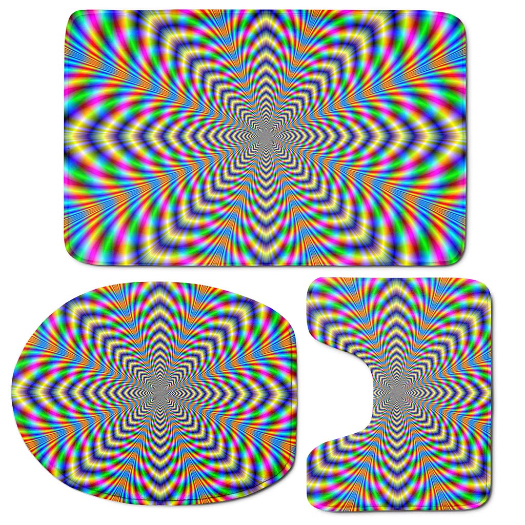 Octagonal Psychedelic Optical Illusion 3 Piece Bath Mat Set