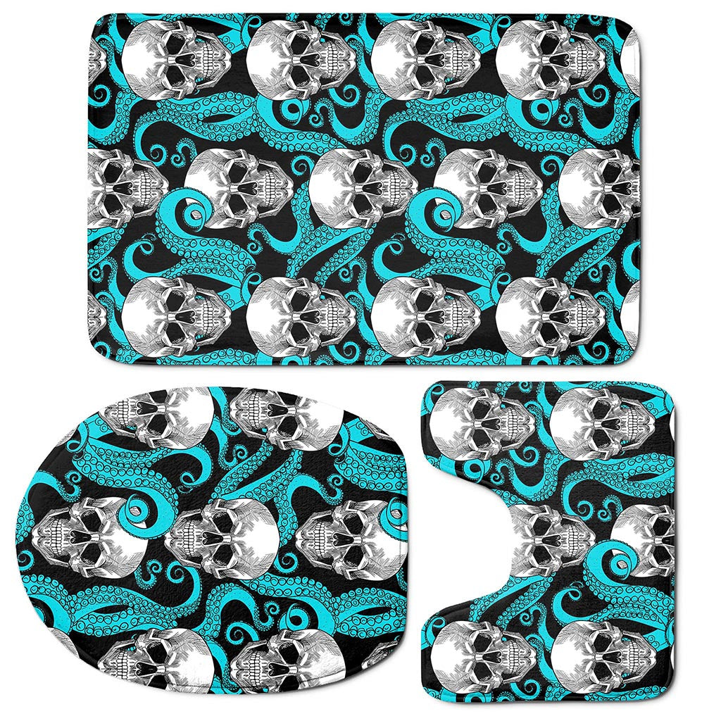 Octopus Tentacles Skull Pattern Print 3 Piece Bath Mat Set