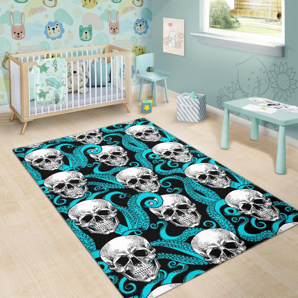 Octopus Tentacles Skull Pattern Print Area Rug GearFrost