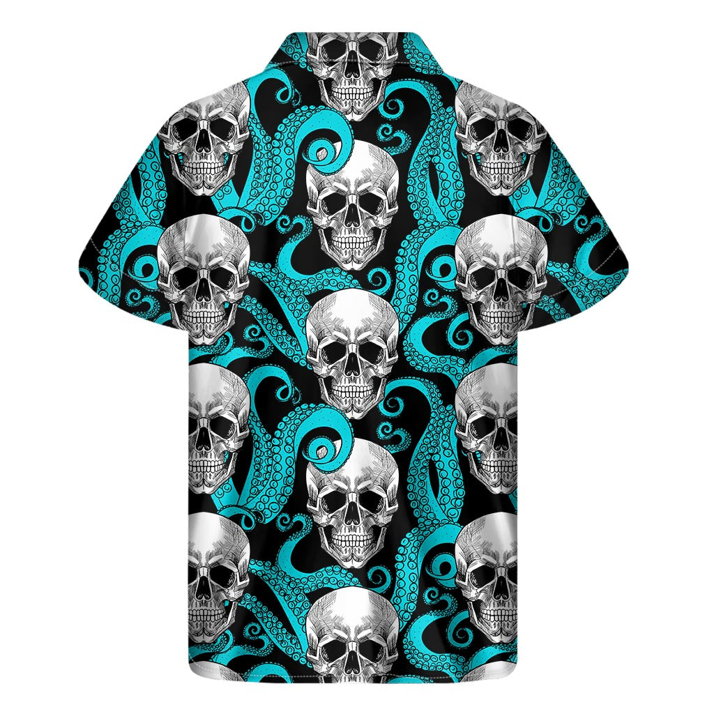 Octopus Tentacles Skull Pattern Print Men's Short Sleeve Shirt