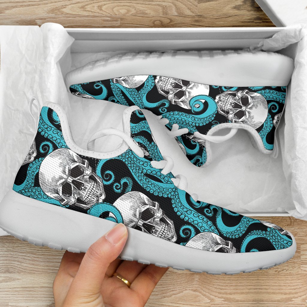 Octopus Tentacles Skull Pattern Print Mesh Knit Shoes GearFrost
