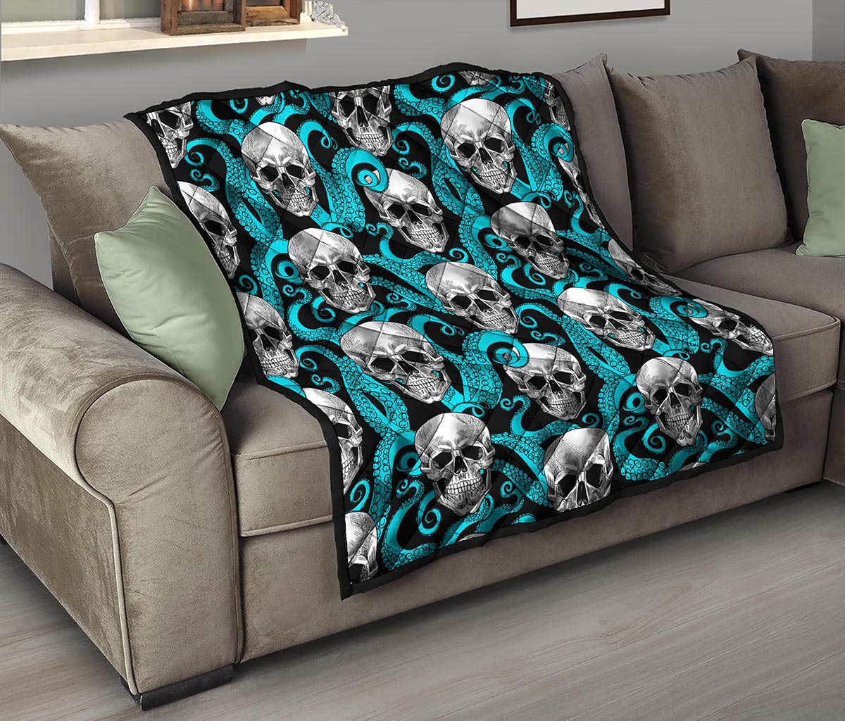 Octopus Tentacles Skull Pattern Print Quilt