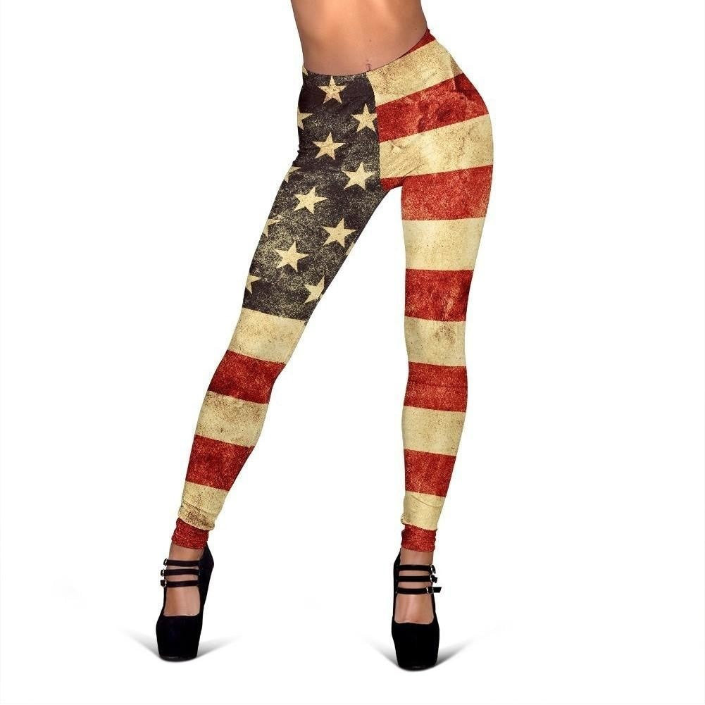 Old American Flag Patriotic Women's Leggings GearFrost