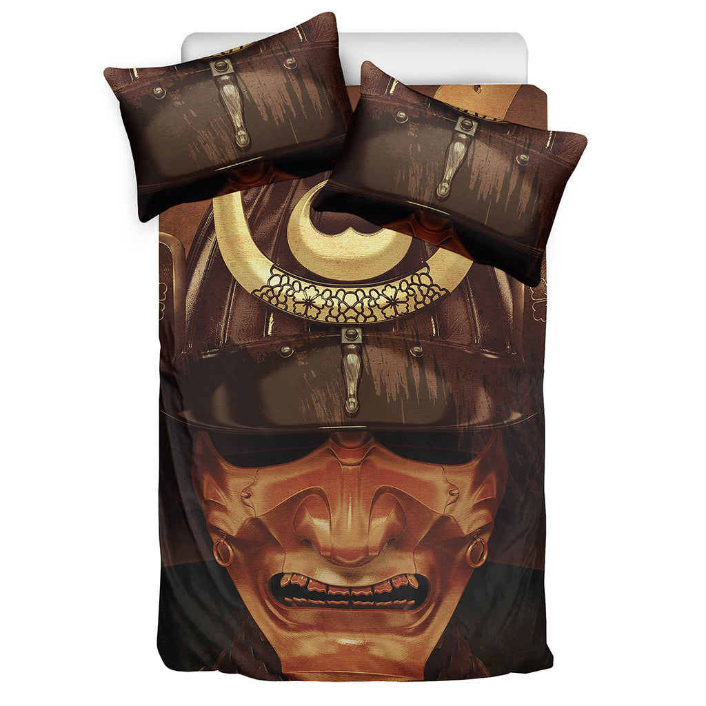 Old Japanese Samurai Mask Print Duvet Cover Bedding Set