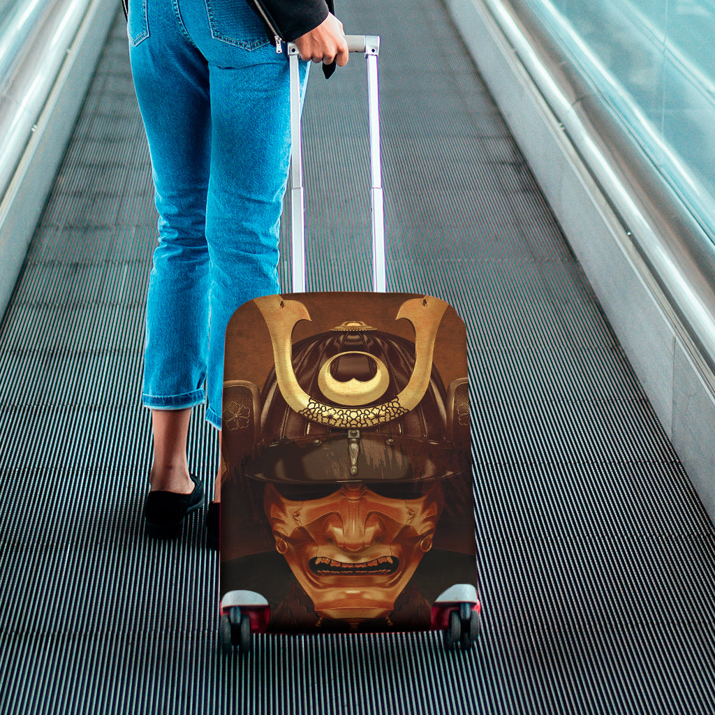 Old Japanese Samurai Mask Print Luggage Cover
