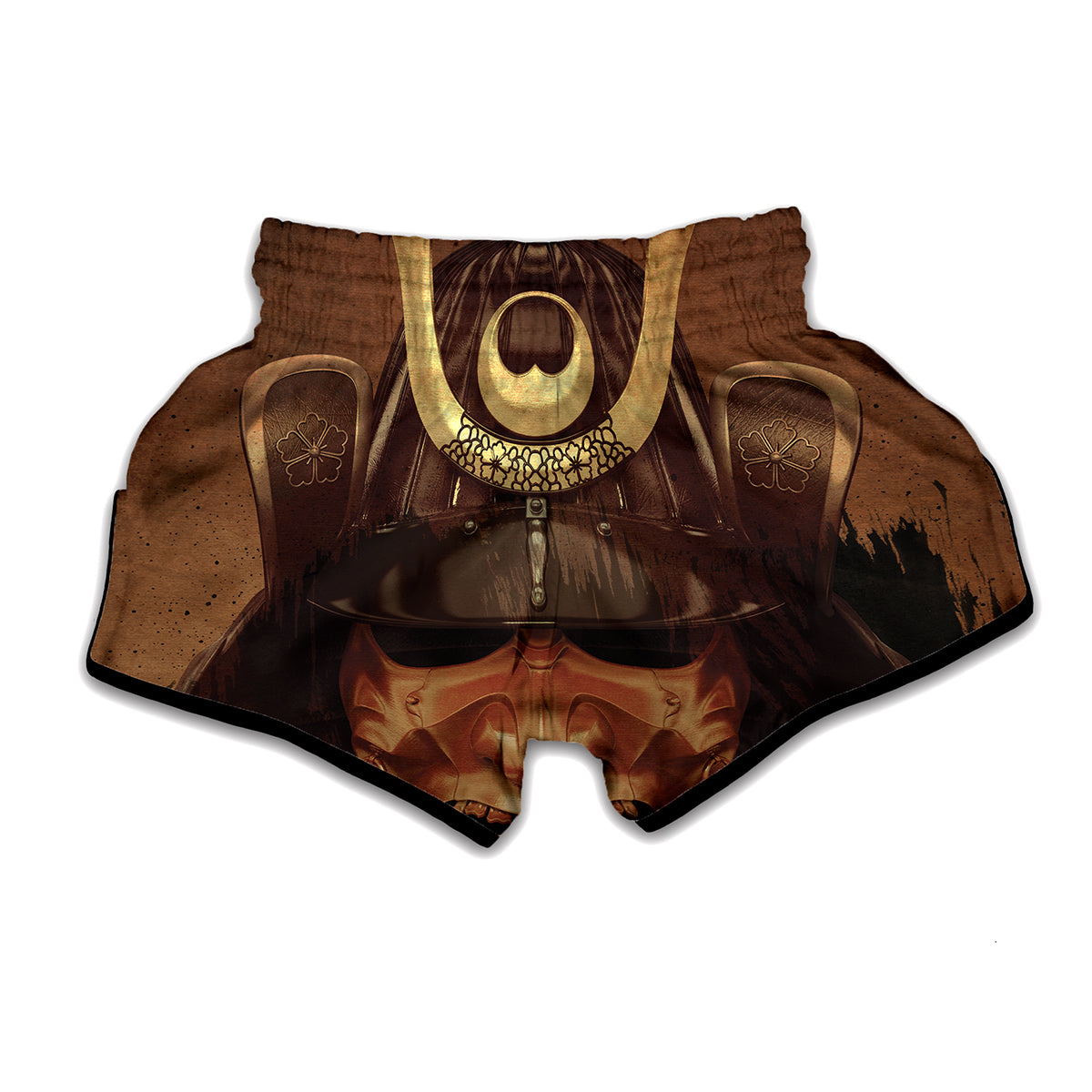 Old Japanese Samurai Mask Print Muay Thai Boxing Shorts