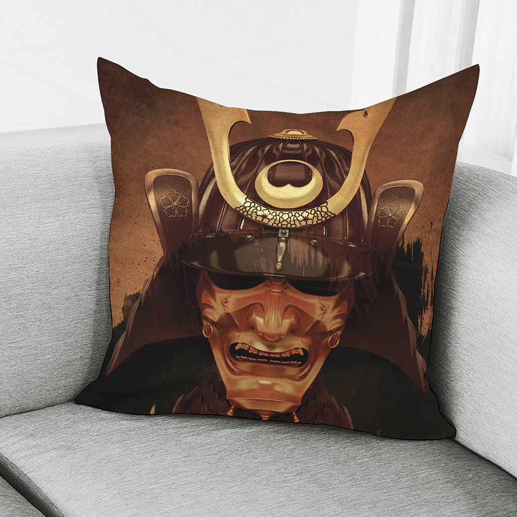 Old Japanese Samurai Mask Print Pillow Cover