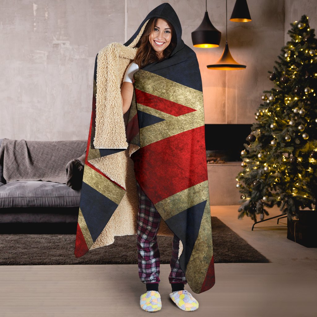 Old Union Jack British Flag Print Hooded Blanket GearFrost