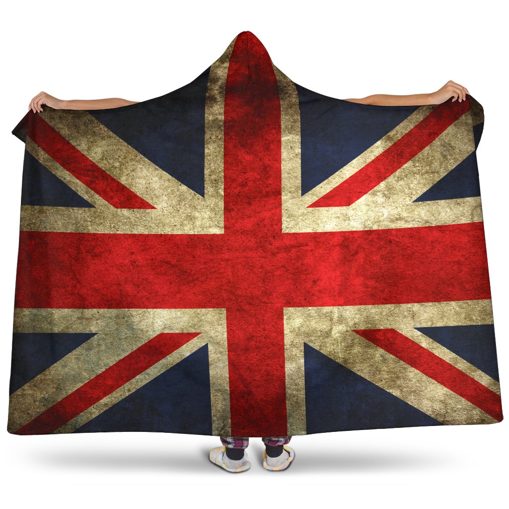 Old Union Jack British Flag Print Hooded Blanket GearFrost