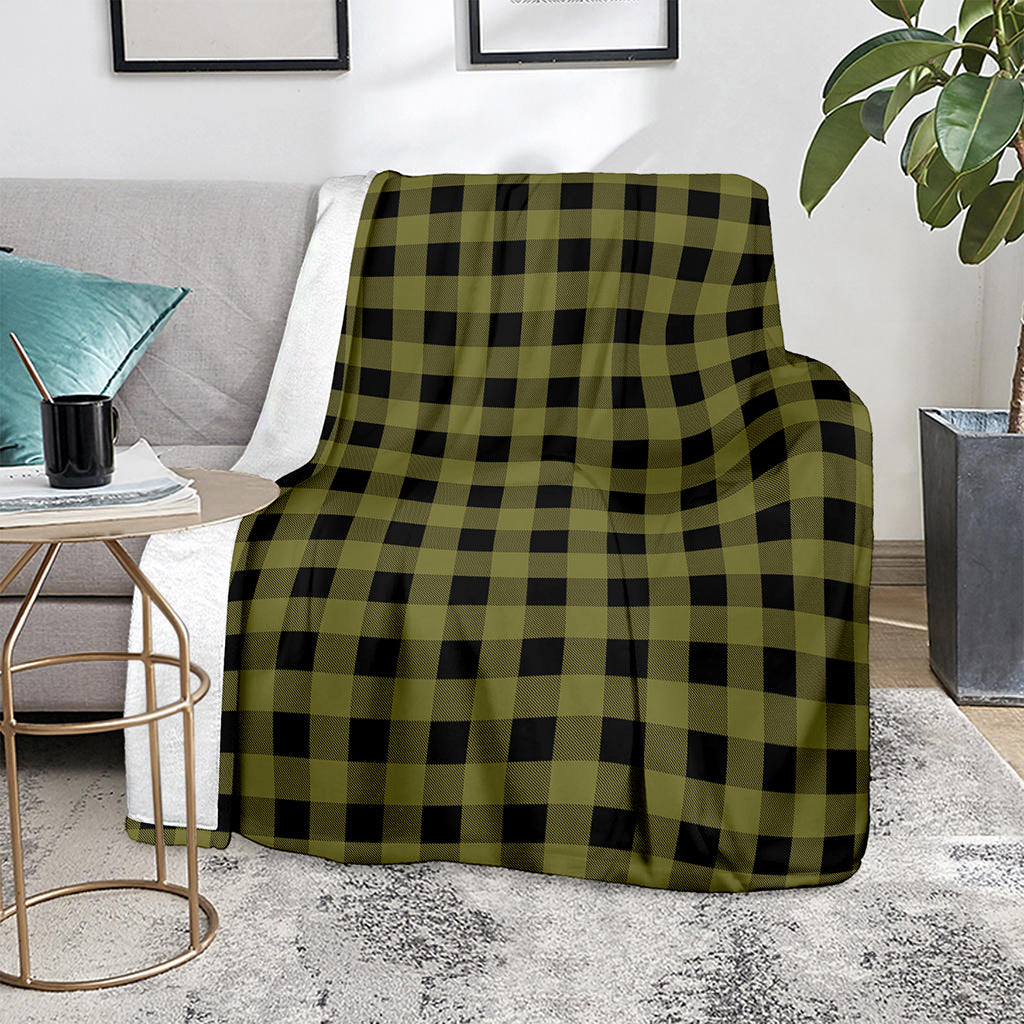 Olive Green Buffalo Check Pattern Print Blanket