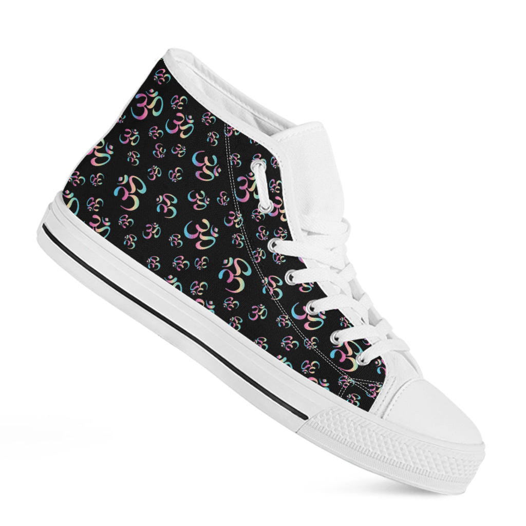 Om Sign Pattern Print White High Top Shoes