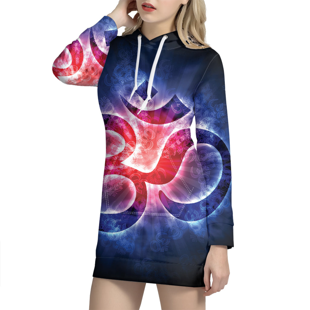 Om Sign Print Pullover Hoodie Dress