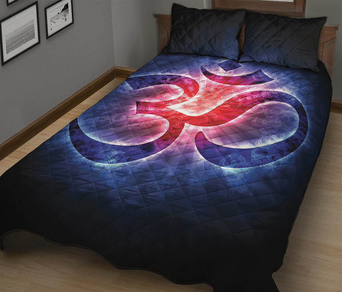 Om Sign Print Quilt Bed Set