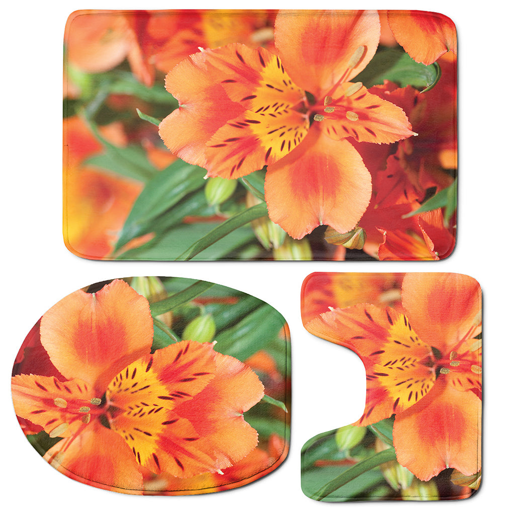 Orange Alstroemeria Print 3 Piece Bath Mat Set