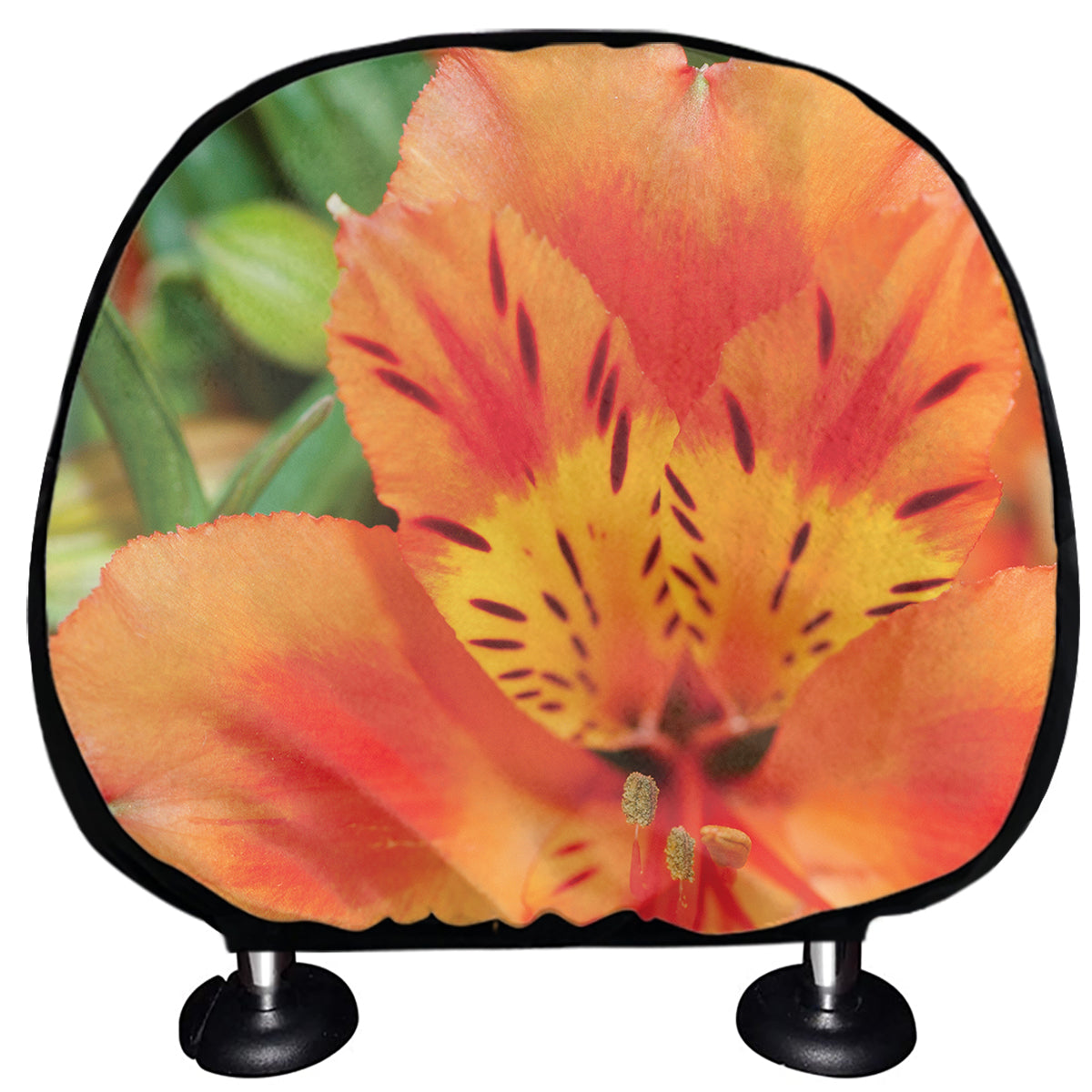 Orange Alstroemeria Print Car Headrest Covers