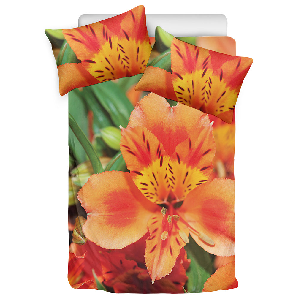 Orange Alstroemeria Print Duvet Cover Bedding Set