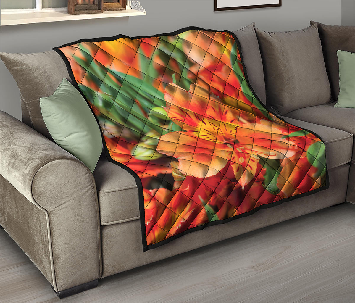 Orange Alstroemeria Print Quilt