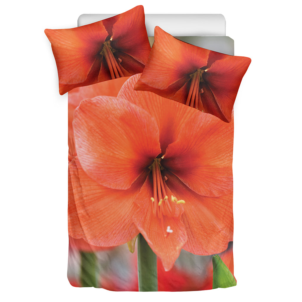 Orange Amaryllis Print Duvet Cover Bedding Set