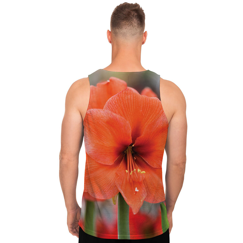Orange Amaryllis Print Men's Tank Top