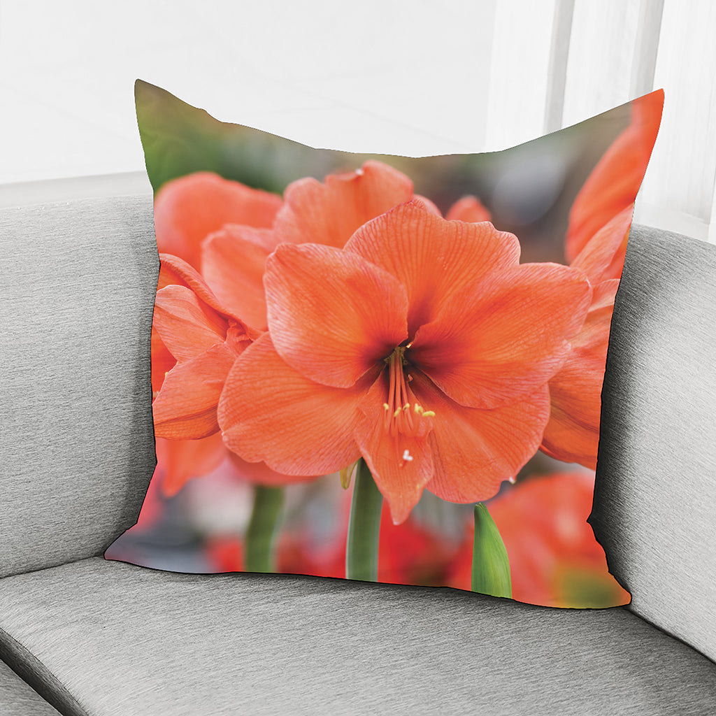 Orange Amaryllis Print Pillow Cover