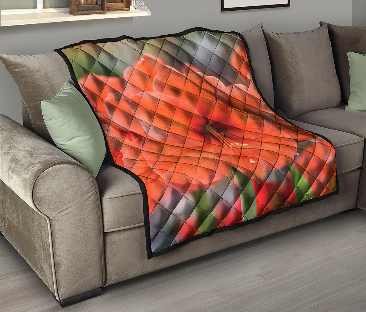 Orange Amaryllis Print Quilt